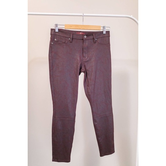SEVEN 7 FOR ALL MANKIND WOMENS MID RISE ANKLE SKINNY BURGUNDY JEATHER PANTS 29